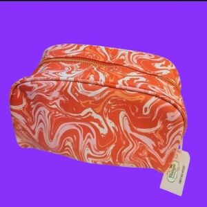 New Cosmetic Pouch The Vintage Cosmetic Company Orange Swirl Faux Leather Retro